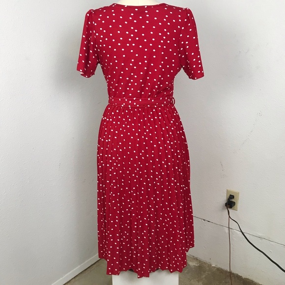 Lark + Grey Midi Dress Women’s Size L Color Red/White Pleated Skirt Polka Dot. - Picture 3 of 12